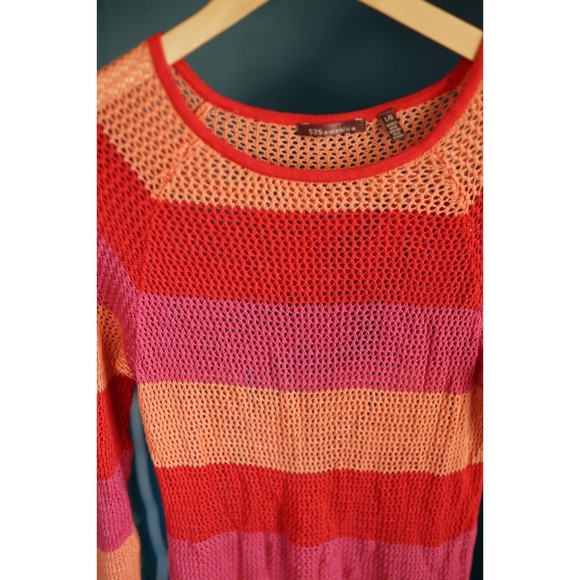525 America Womens Open Knit Sweater Top Coral Pink Orange Pullover Large - Picture 2 of 8